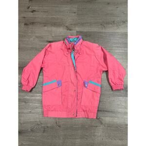 VTG 80s Mariel Windbreaker Jacket Womens Medium Pink Teal Purple Color Block GUC